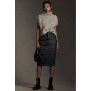 NWT Anthropologie Pilcro Coated Denim Pencil Skirt dark green 14